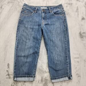 Bandolino Blu Jeans Womens 6 Blue Madie Mid Rise Crop Capri Cuffed Hem Stretch